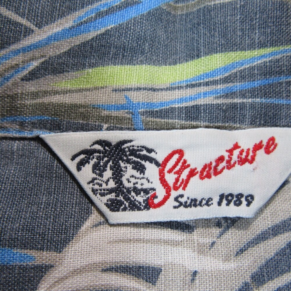 Vintage Structure Mens Shirt XL Blue Floral Linen Cotton Loop Collar Camp Resort - Picture 4 of 9